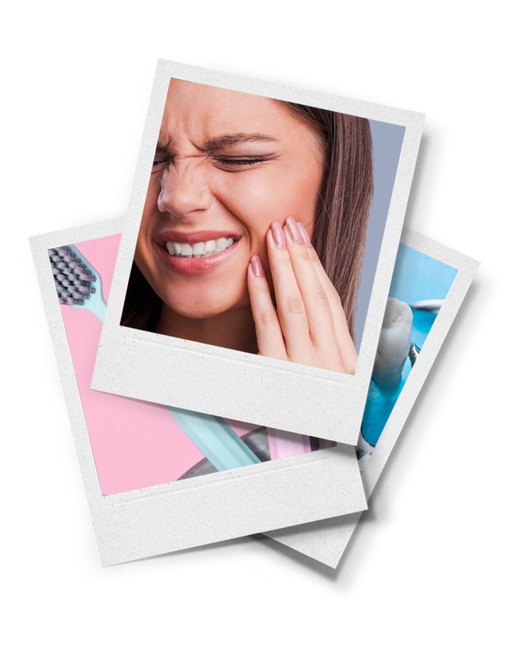 stapel von polaroidbildern zum thema zähne zahnarzt